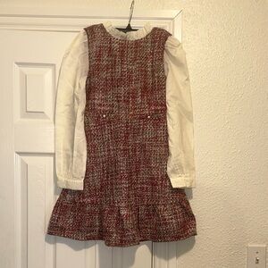 Janie and Jack Red Tweed Dress with White Sleeves